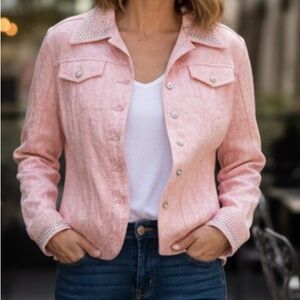 Christine Alexander Pink Crystal Studded  Scroll Damask Blazer Jacket Size Small